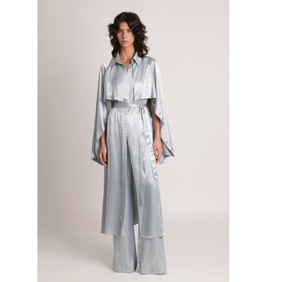 New Sabina Musayev Marella Midi Maxi Dress Trench Coat Belted Silky Cape Fantasy - Picture 1 of 15